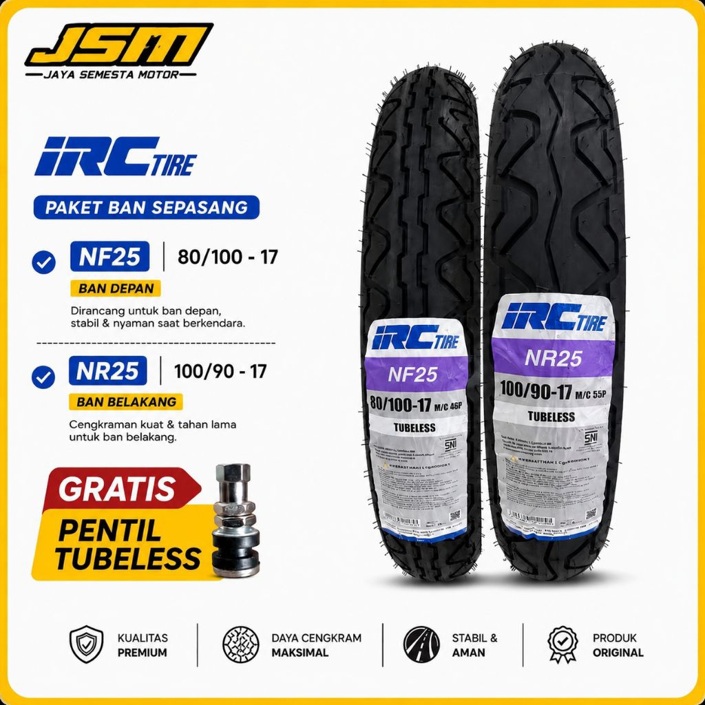 Ban Luar IRC NF25 TUBLES 80/100 Ring 17 dan 100/90 Ring 17 Ban Depan Belakang CBR, Verza, byson, Meg