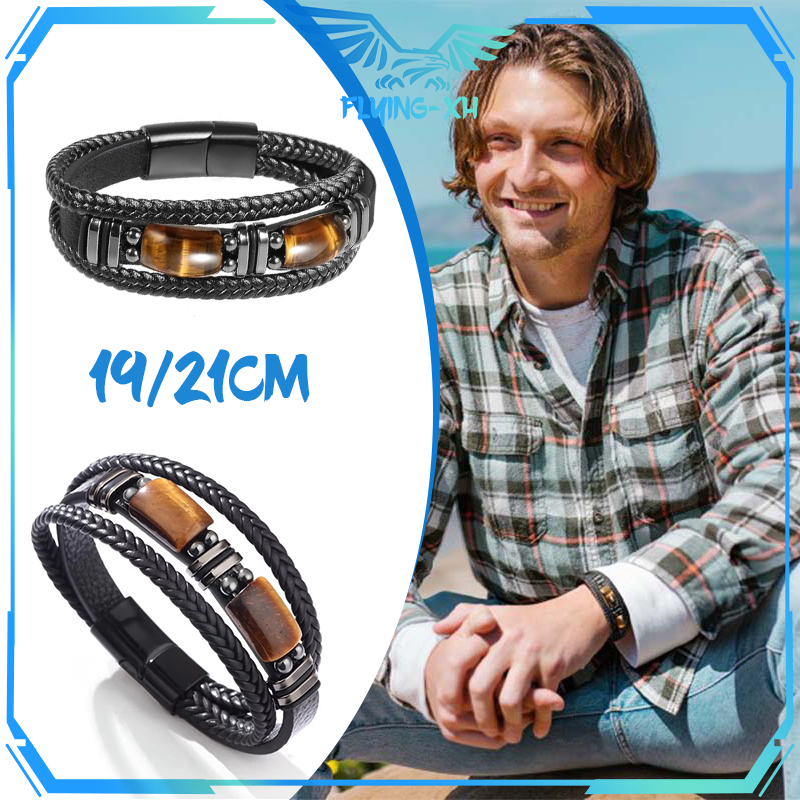 Gelang Batu Mata Harimau Gelang Kulit Wanita Gelang Pria Kulit 19cm/21cm Gelang Kulit Asli Pria Hadi