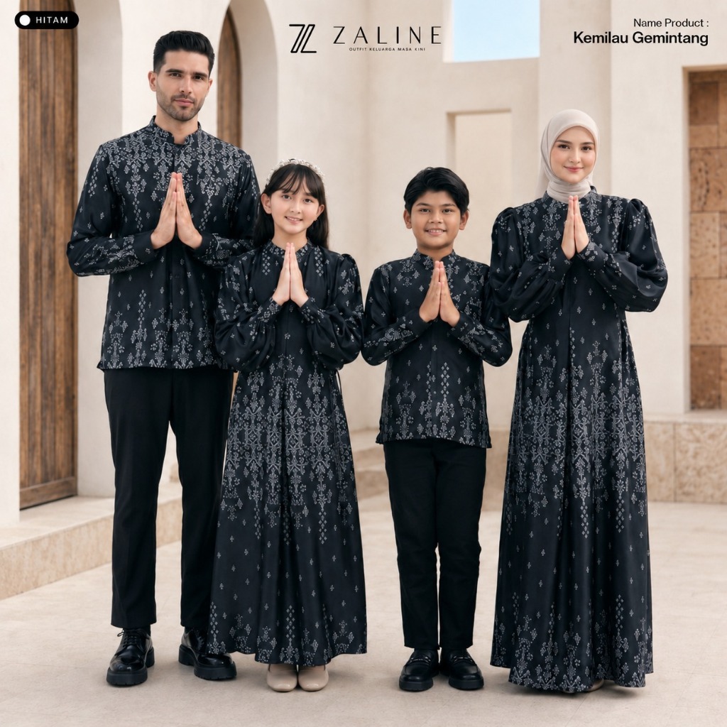 Zaline Stuff - Kemilau Series - Family Set Sarimbit Keluarga Modern Lebaran Idul Fitri 2027 Motif Te