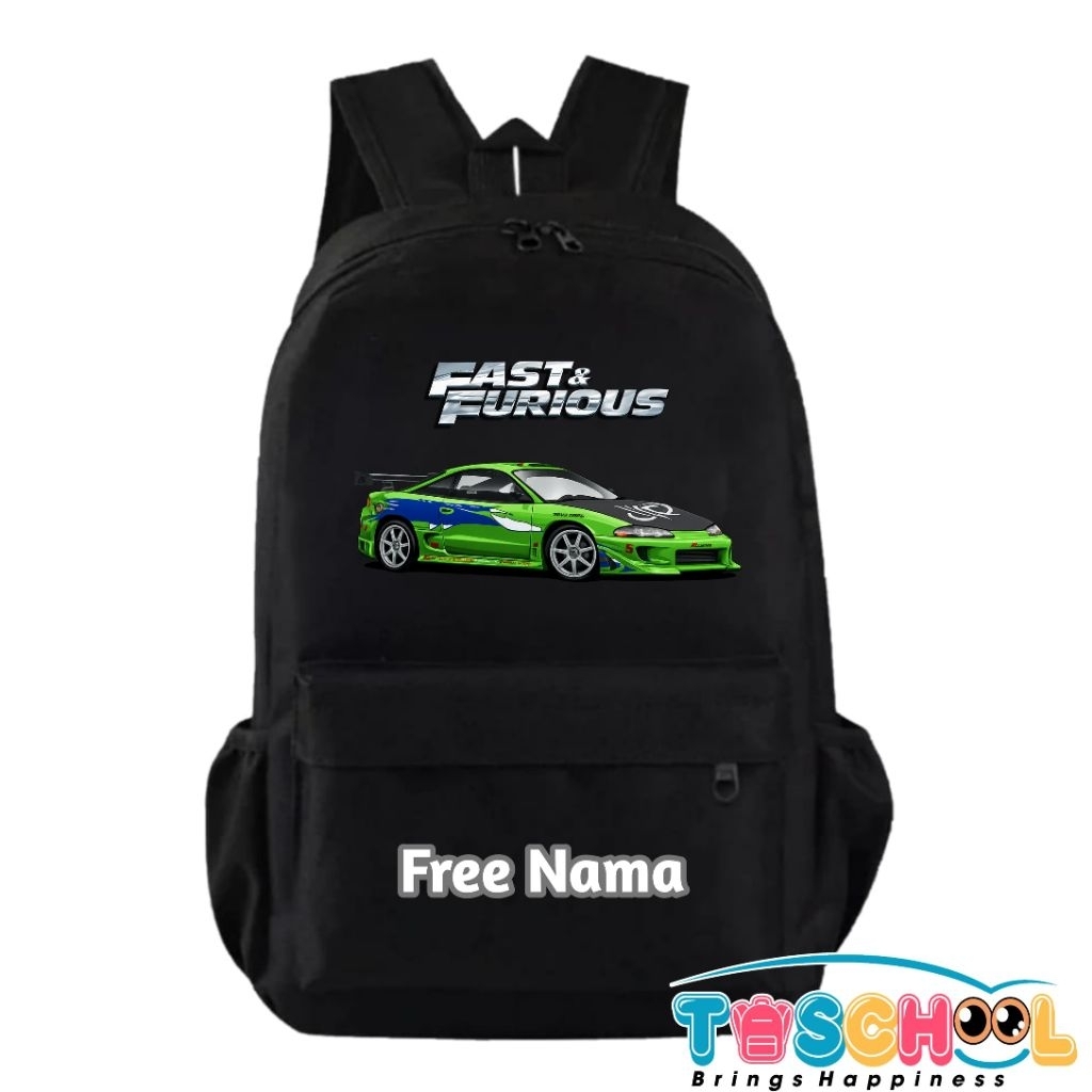TAS RANSEL ANAK GAMBAR MOBIL FAST &  FURIOUS FREE NAMA