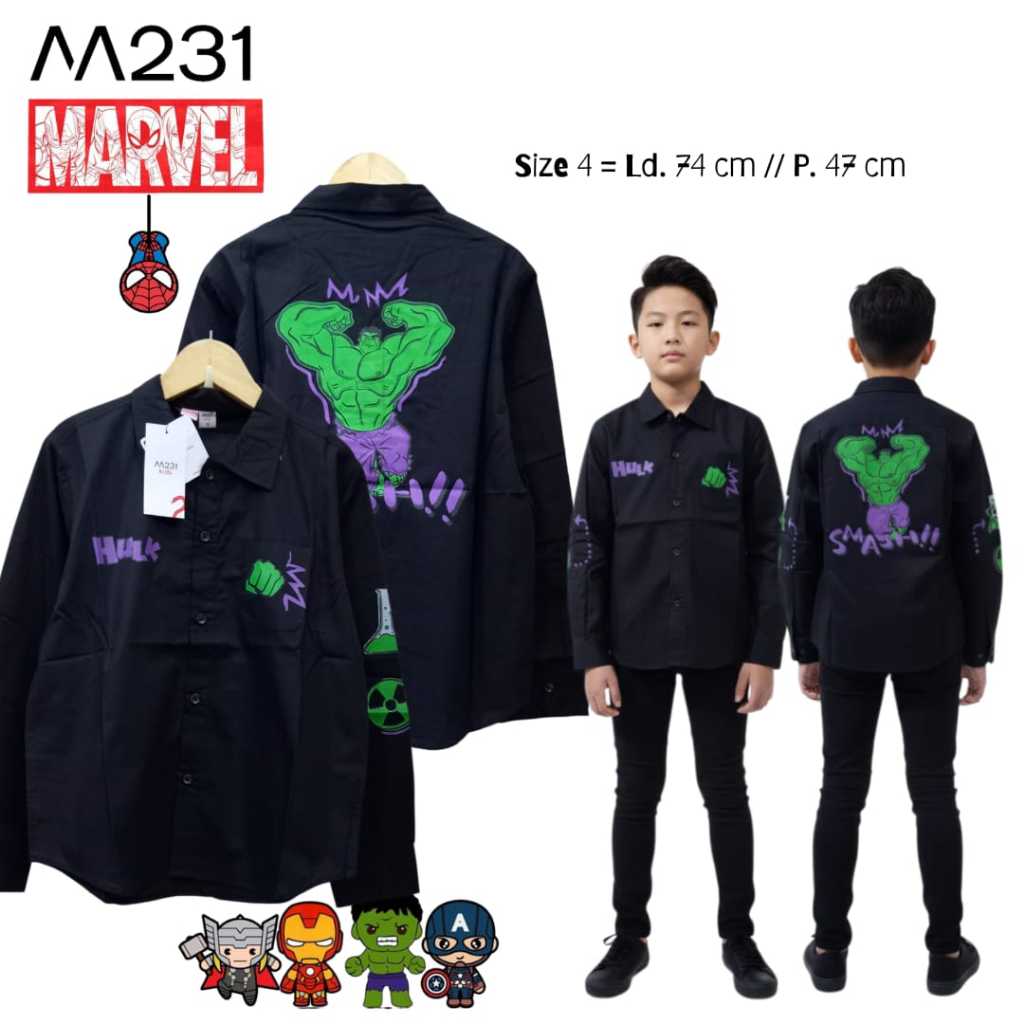 M231 x MARVEL dan ZUCCHINI Kemeja Anak Karakter Katun Lembut Adem