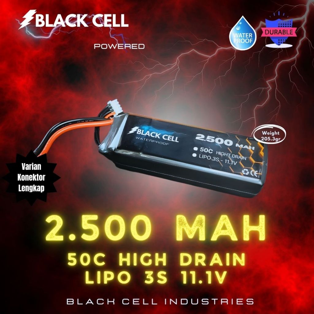 Battery RC Lipo 3s 2500Mah BLACK CELL Hight Drain 3s 11.1V - 12.6V Waterproof Upgrade RC Battery Ele