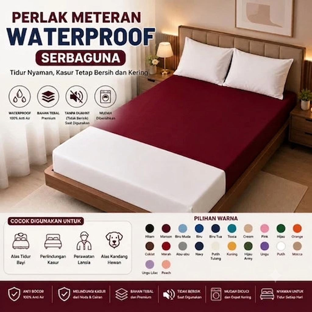 Perlak Ompol Bayi Meteran / Alas Ompol Waterproof Polos untuk Perlak Dewasa Kasur Baby Anak Jumbo / 