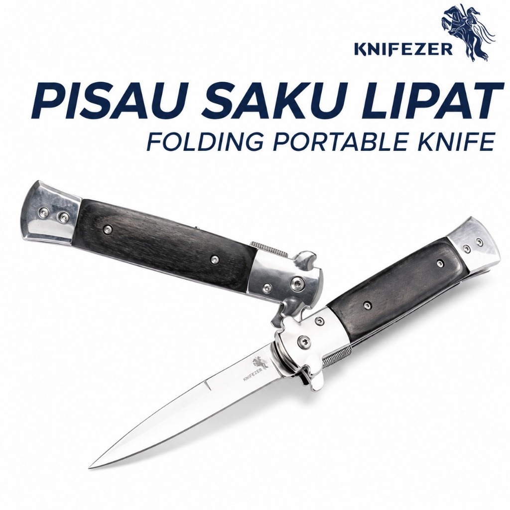 KNIFEZER Pisau Saku Lipat Folding Portable Knife Tool Wood Grip S12