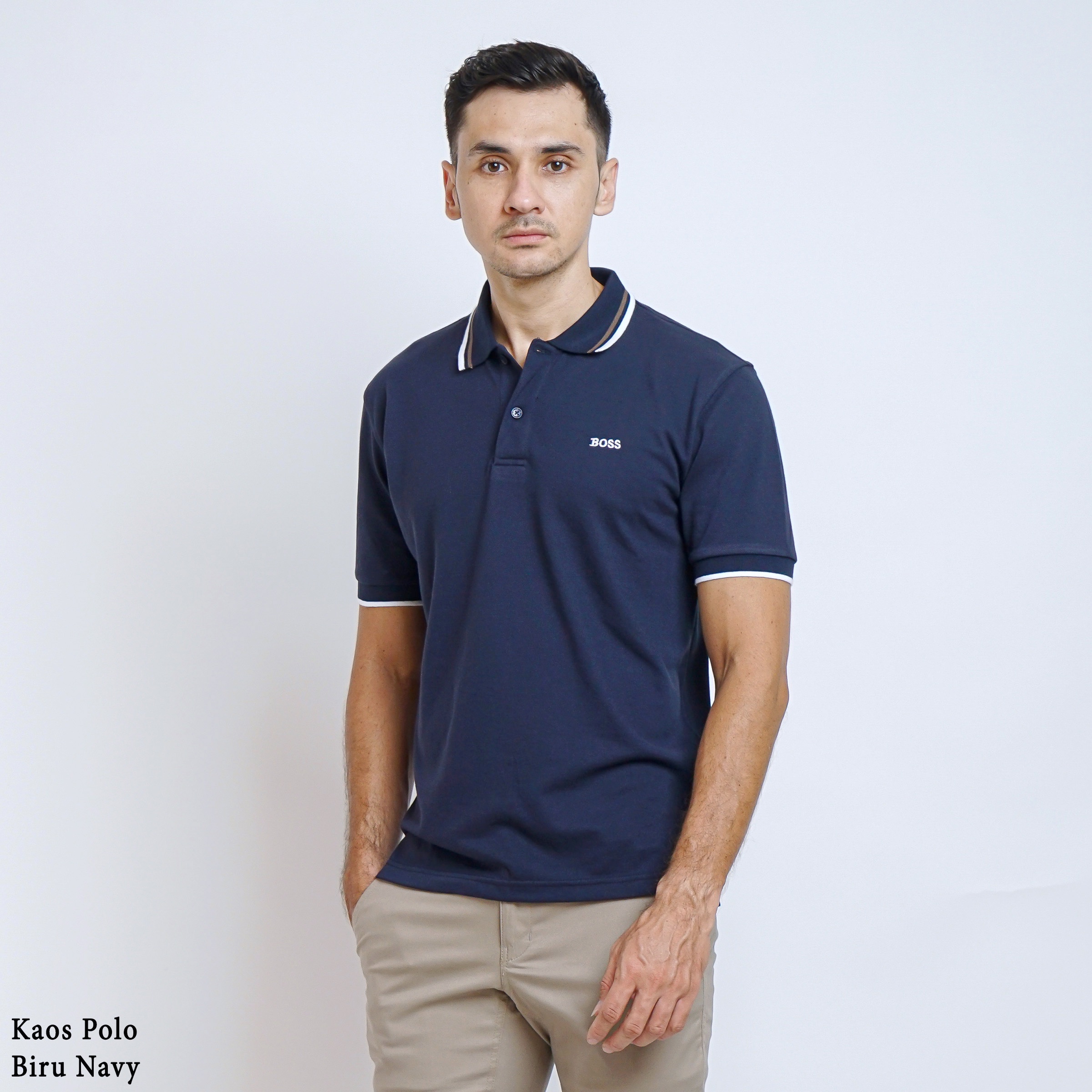 BOSS Kaos Polo / Polo Shirt Pria Regular Fit Biru Navy