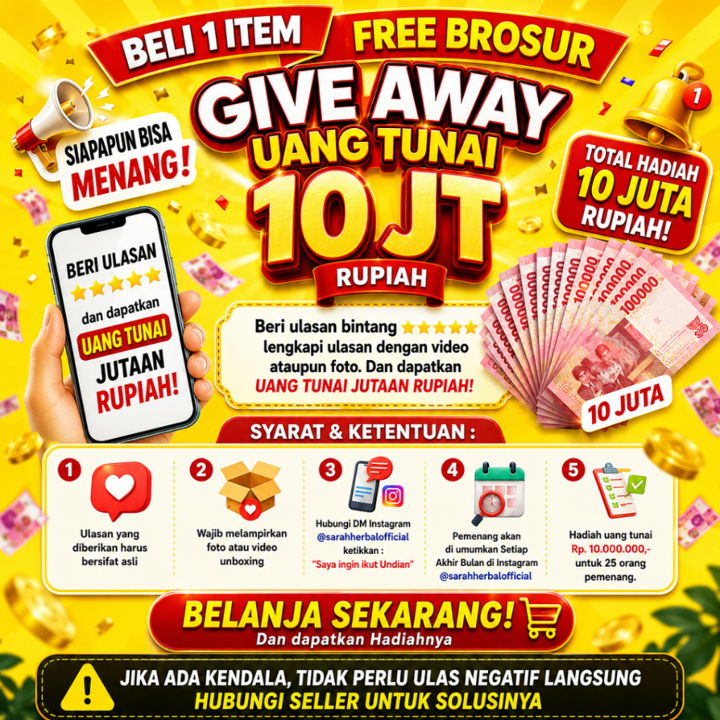 FREE Brosur Give Away Undian Uang Tunai 10JT Setiap Pembelian Semua Produk di Toko Intan Herbal Term