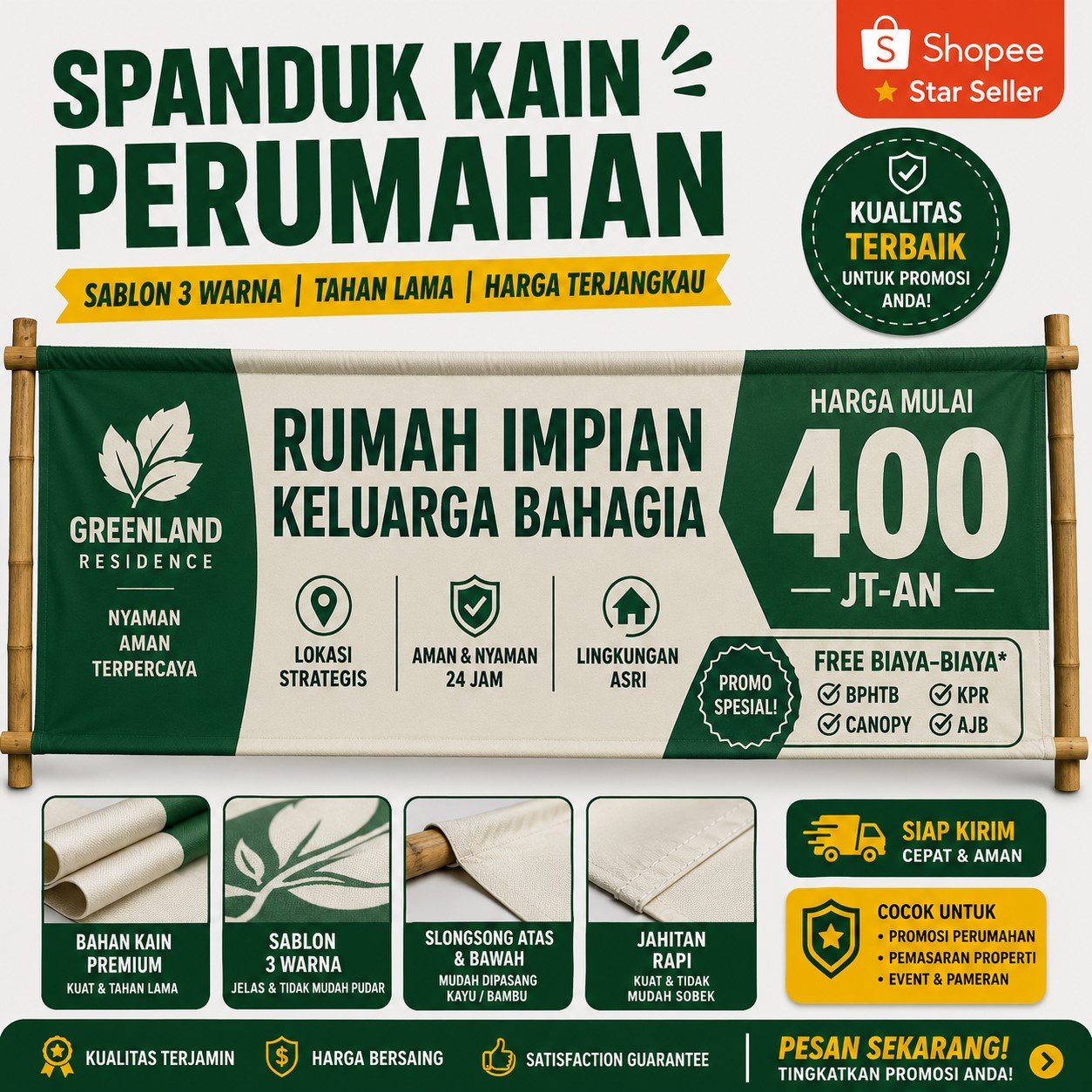 Spanduk Kain Custom Screen Printing | Cetak Logo Perumahan, Event, Toko & Promosi