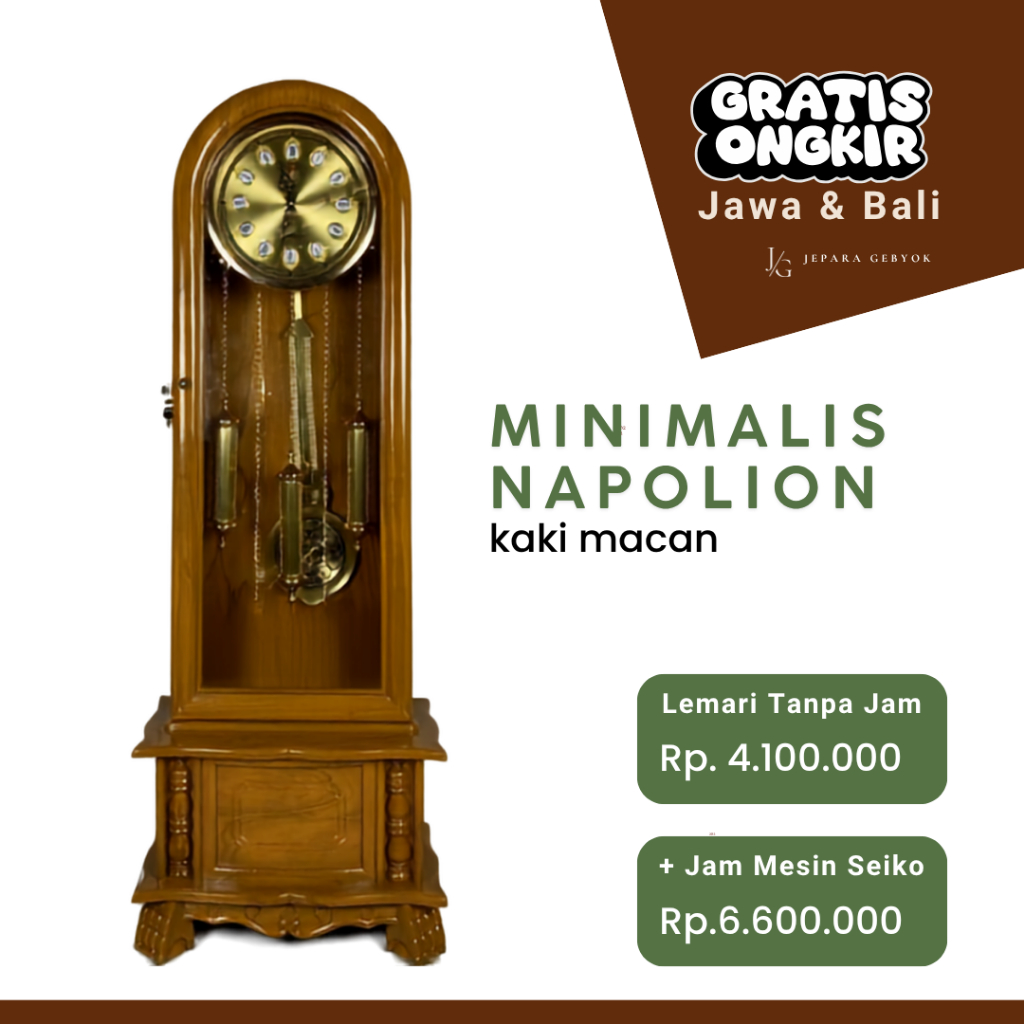 Lemari Jam Junghans Mesin Seiko ORI Musik Kuningan Minimalis Napolion Kayu Berkualitas (Almari Ukira
