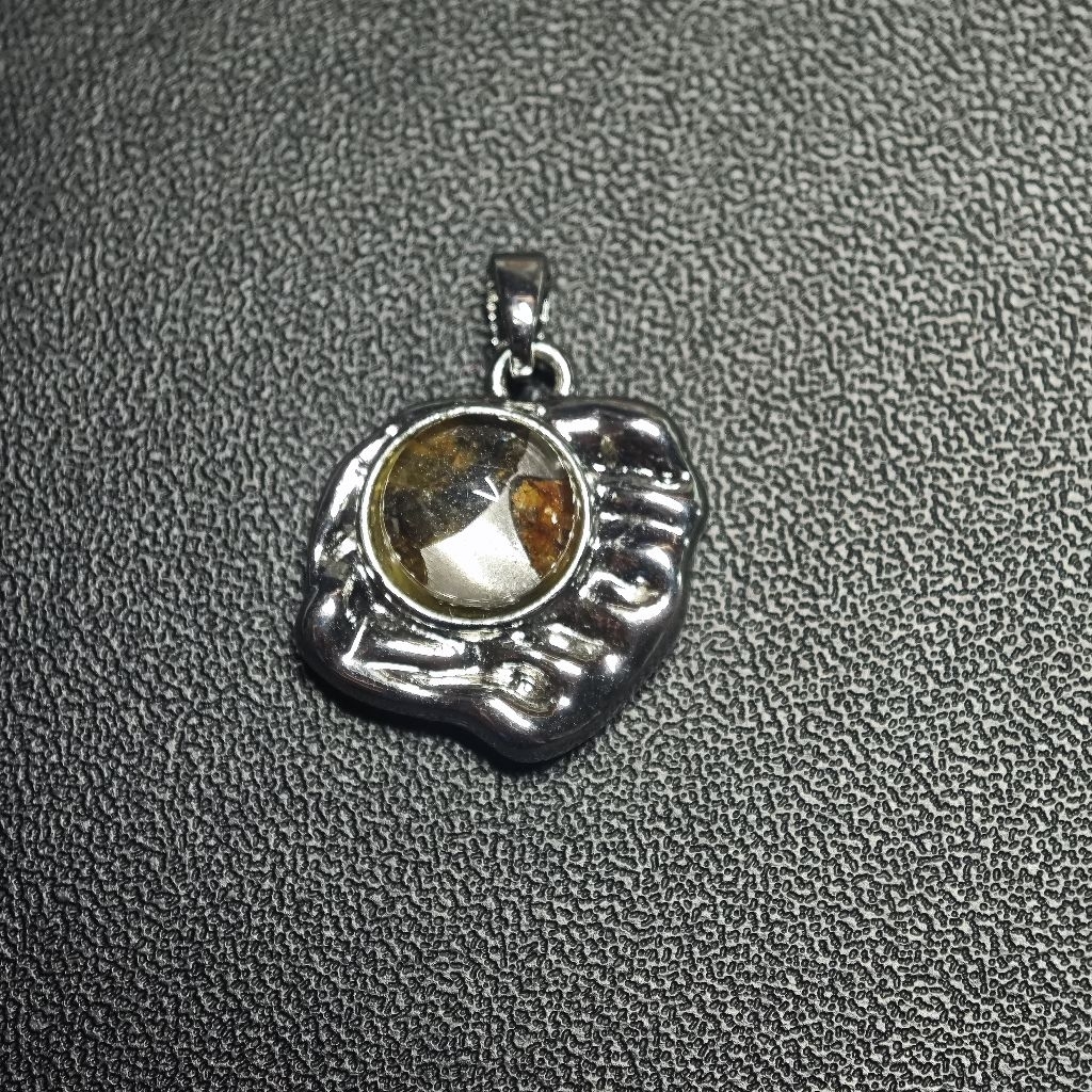 liontin pendant Pallasite Iron Meteorite rangka titanium perhiasan anak dewasa
