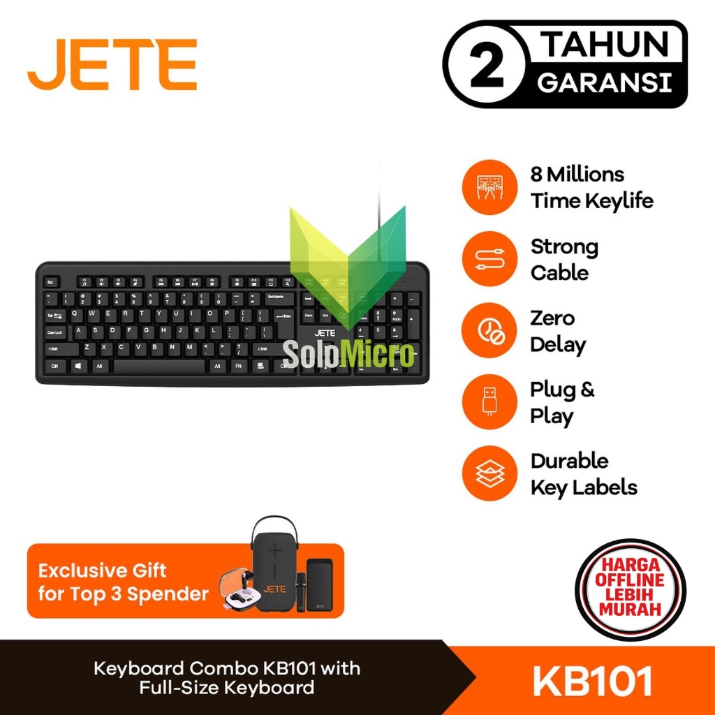 JETE Keyboard KB101 Keyboard Kabel Office kantor Wired USB Cable Keyboard Numlock Laptop Windows For