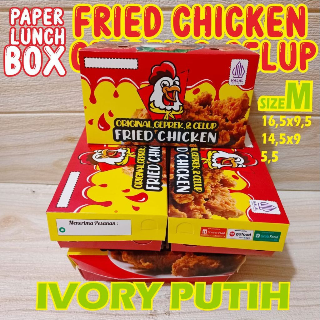 SIZE M -isi 100 - IVORY Paper Lunch Box Ayam original geprek celup fried Chicken Dkriuk