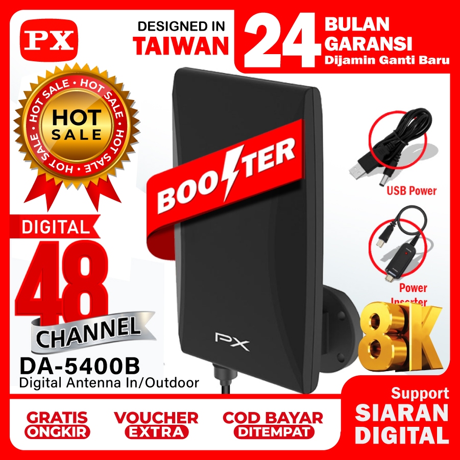 PX DA-5400B Antena TV Digital Analog+Kabel 12M Booster Indoor/Outdoor