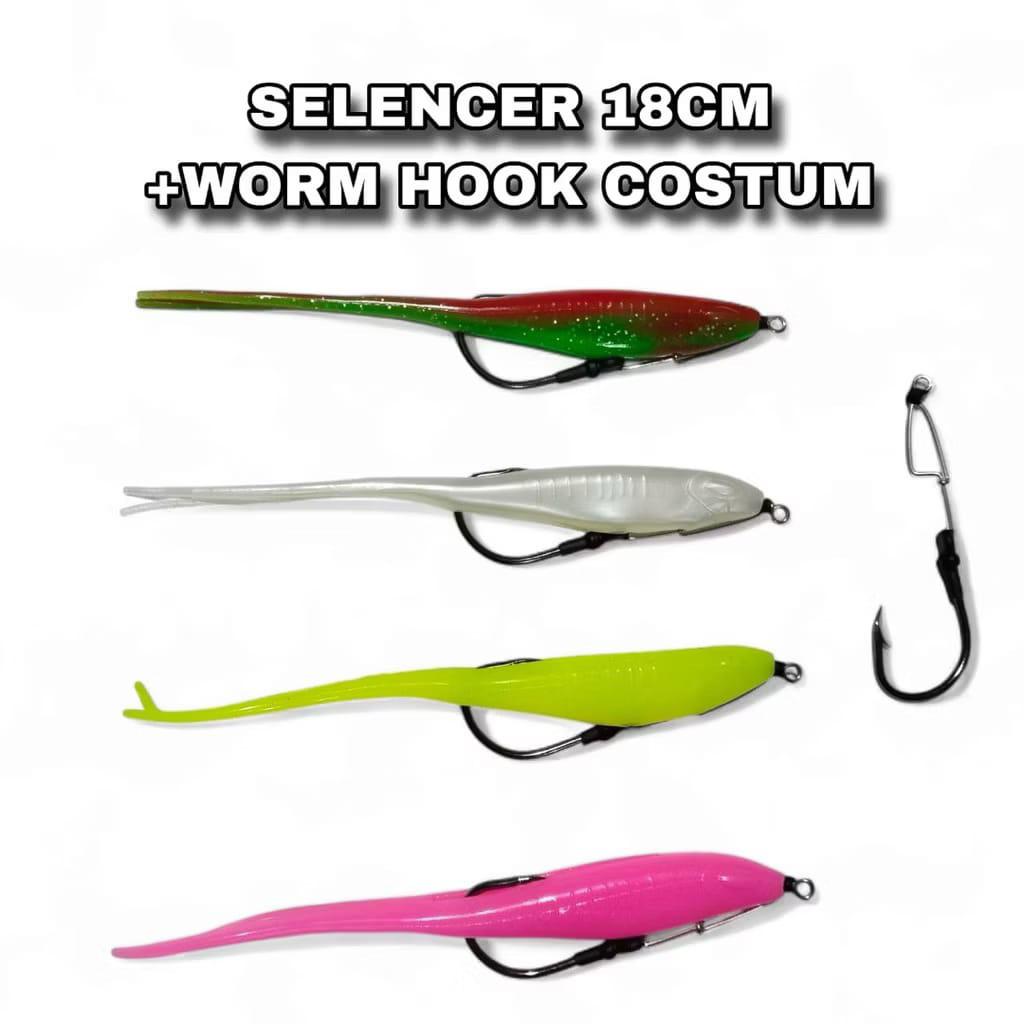 Umpan Pancing Silikon Soft Lure Selencer 18cm Plus Worm Hook Custom Kail Pancing Gabus Toman