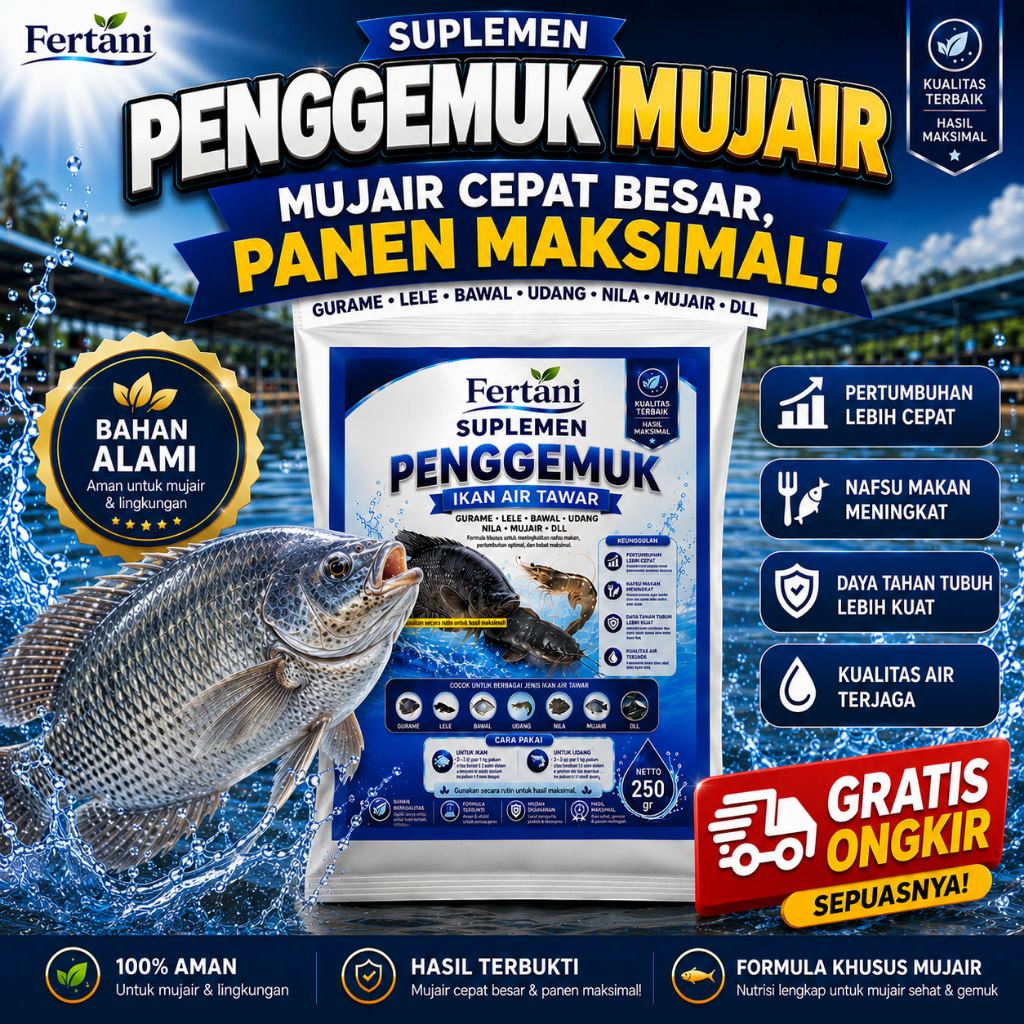 FERTANI Penggemuk Mujair 250gr FERTANI | Vitamin Mujair Cepat Besar | Suplemen Mujair | Pakan Tambah