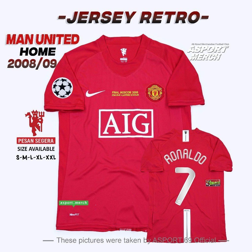 JERSEY MAN UNITED RETRO HOME FINAL MOSCOW 2008 2009 MU RETRO HOME