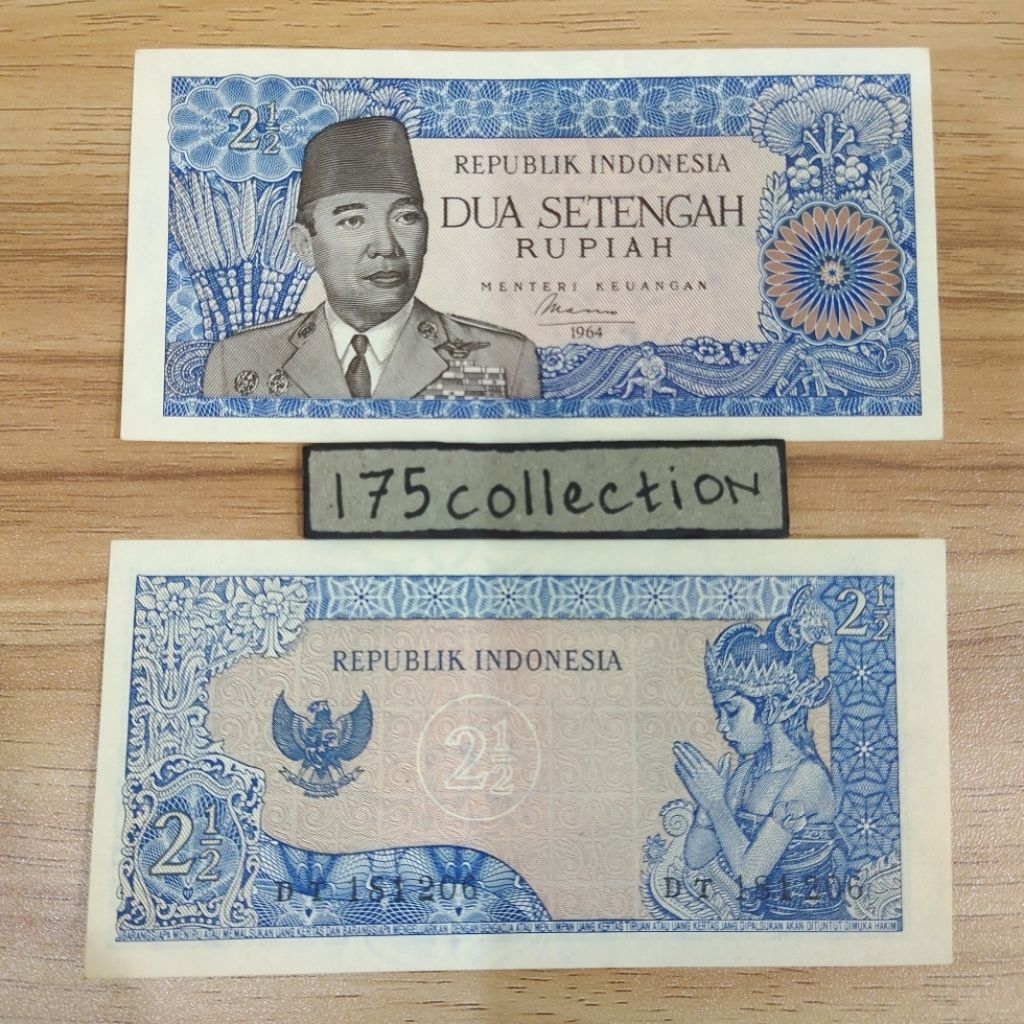 Uang Kertas Kuno Indonesia 2,5 Rupiah Soekarno Tahun 1964 Asli UNC