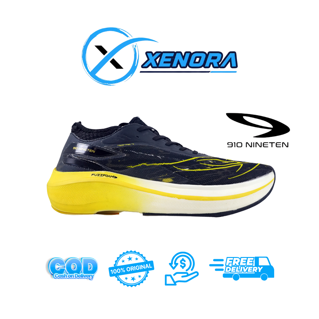 910 HAZE VELOCE HITAM/PUTIH/KUNING - Sepatu Lari / Haze Veloce Hitam 910Nineten Original