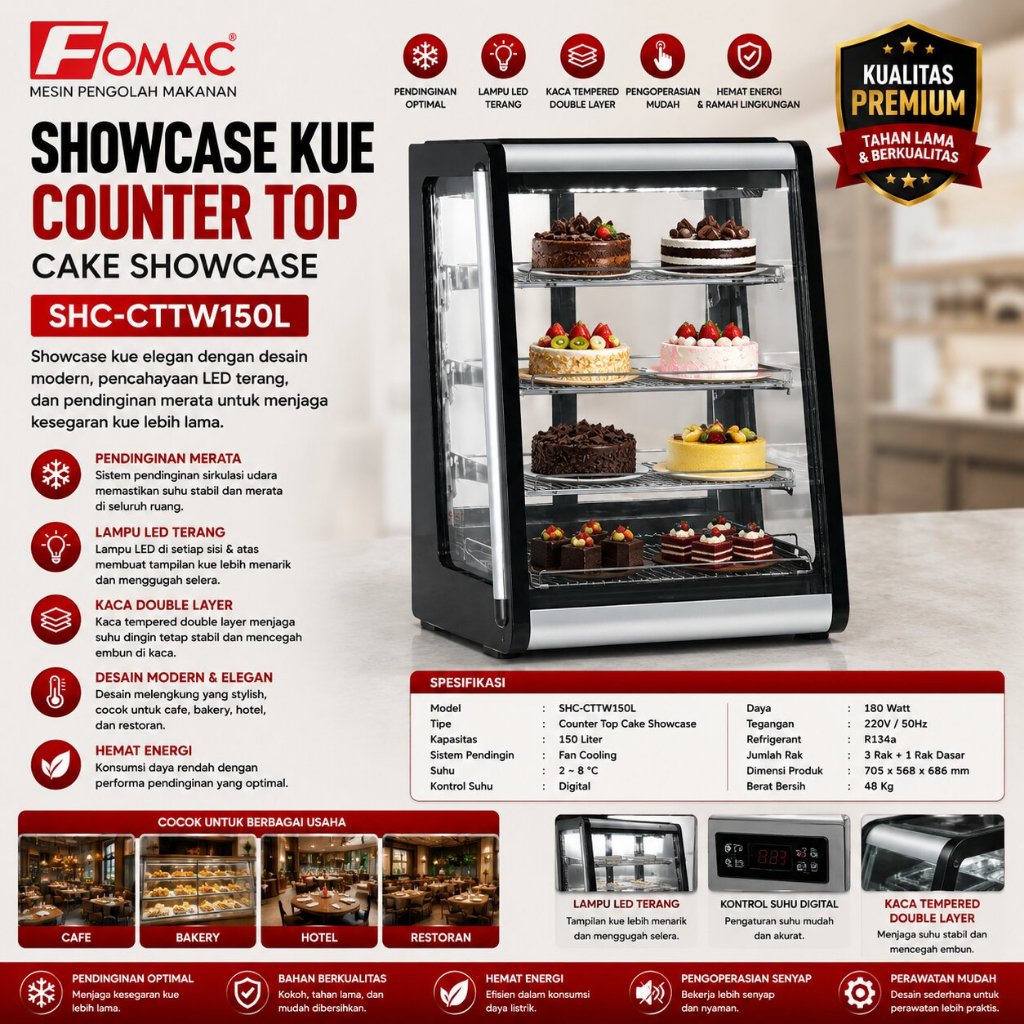 FOMAC SHOWCASE KUE / COUNTER TOP CAKE SHOWCASE (FOMAC) SHC-CTTW150L