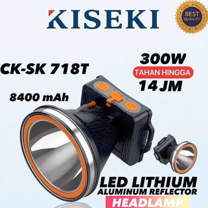 Kiseki CK-SK 718T Headlamp LED Lithium 300W 8400mAh Aluminium Reflector Hitam Oranye / PREMIUM ~ Sen