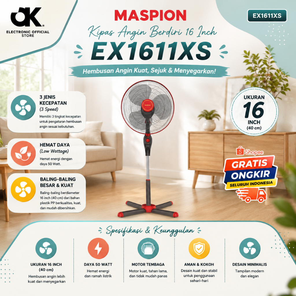 MASPION KIPAS ANGIN EX 1611 XS/EX1611XS/EX1611 XS/EX1611XS/EX 1611 SX/ORIGINAL MAPSION/GARANSI RESMI
