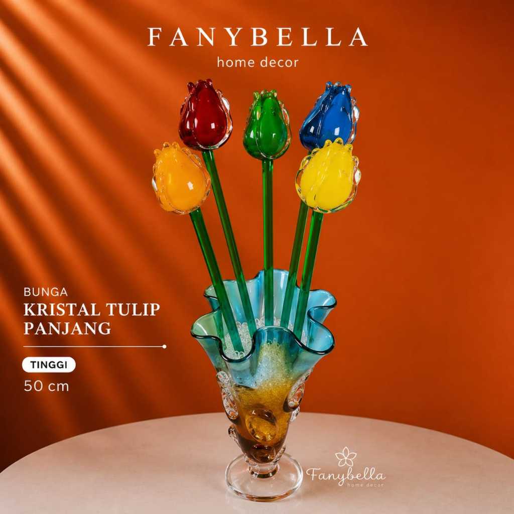 Bunga Kaca Tulip Kristal kaca Mewah Panjang Ukuran 50 cm
