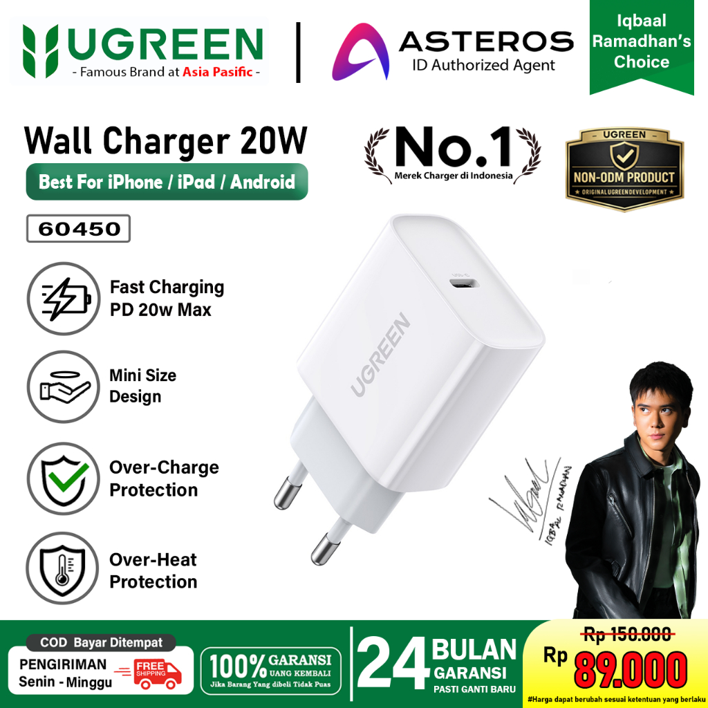 UGREEN Kepala Charger iPhone 20W QC4.0 USB Type C For iPhone 11 12 13 14 15 16 17