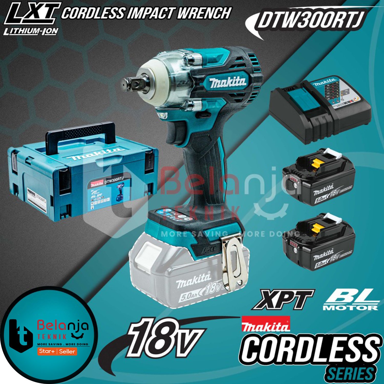 Impact Wrench Cordless Makita DTW300 RTJ Pembuka Baut 18V 1/2" DTW 300 RTJ DTW300RTJ