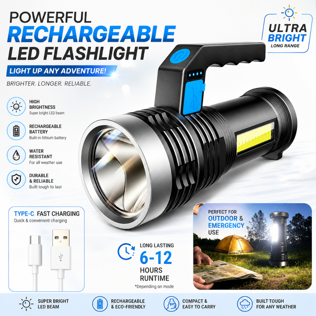 Lampu Senter Emergency Super Terang || LED Multifunction Work Light  || Lampu Senter Genggam