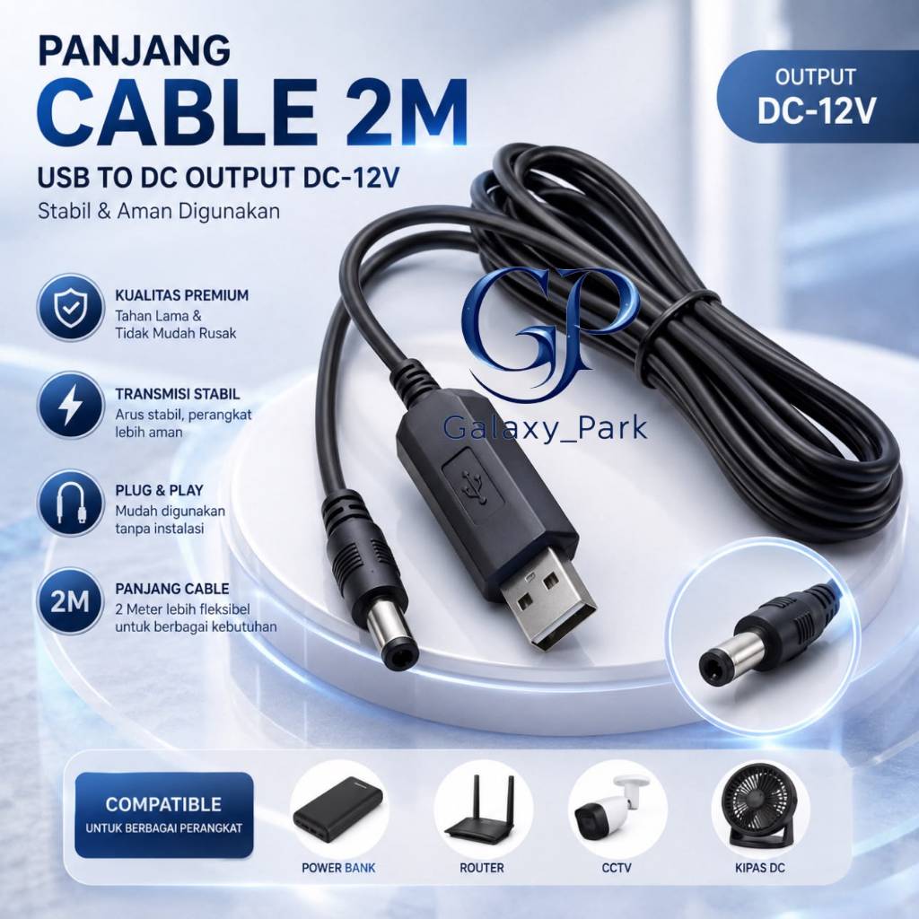 Vibox Kabel Orbit 2 Meter USB To DC-12V Kompatibel Modem Router Telkomsel Star 2 Max Pro [GLX]