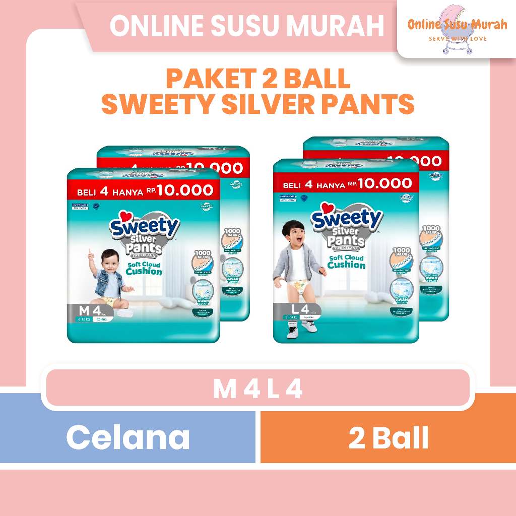 SWEETY SILVER PAKET 2 BALL PANTS M4 L4 POPOK CELANA ANAK MINI PACK M 4 L 4 KEMASAN MINI PPKS