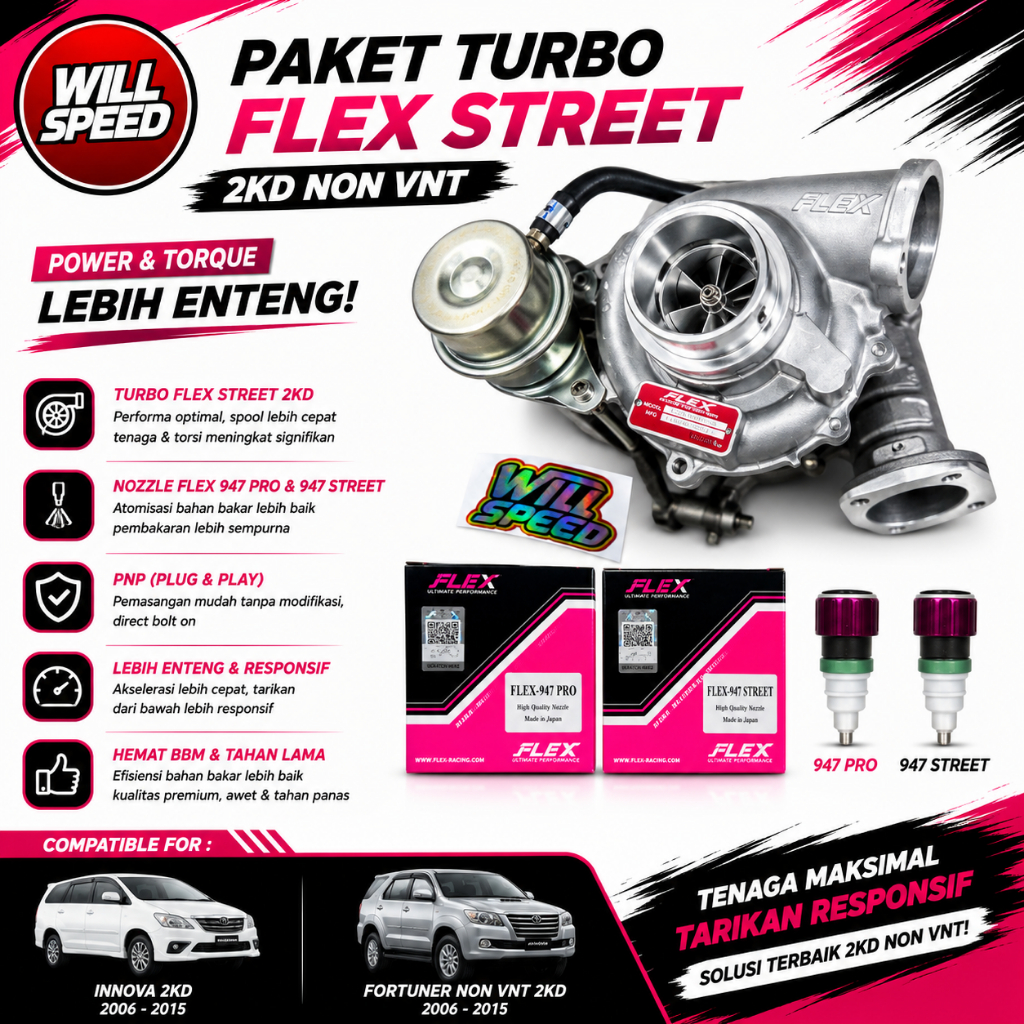 PAKET TURBO FLEX STREET 2KD NOZZLE FLEX 947 PRO 947 STREET INNOVA 2KD FORTUNER NON VNT