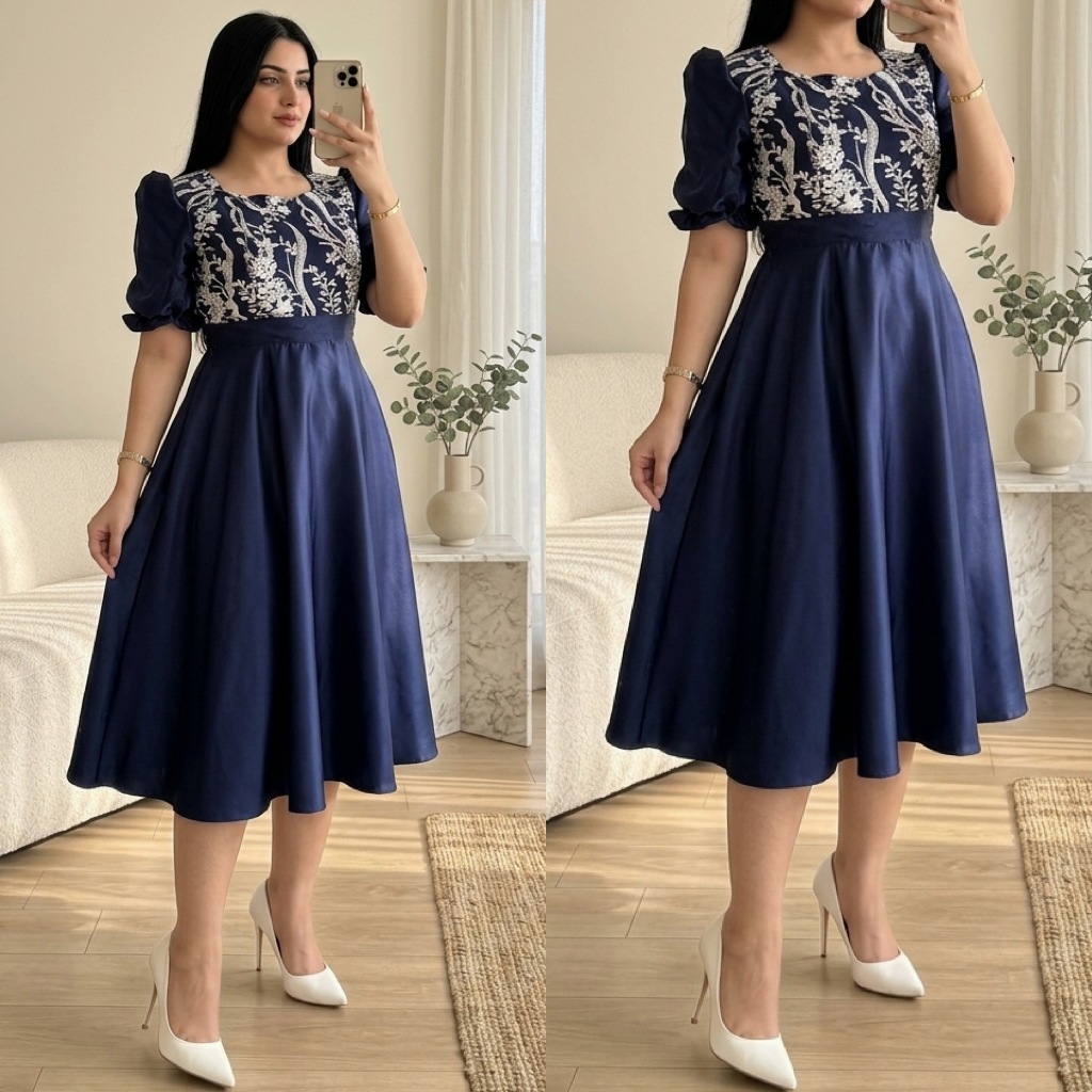 Dress Satin Tile Payet Baju Pesta Kondangan Wanita Lengan Puff 52000 9