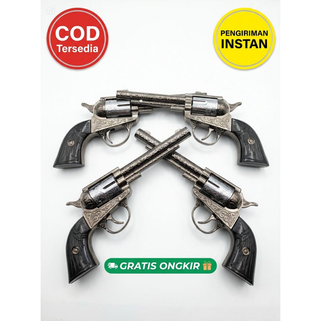 Korek Api Revolver Koboi Metal Berputar Ukiran Unik | Korek Api Gas Pistol