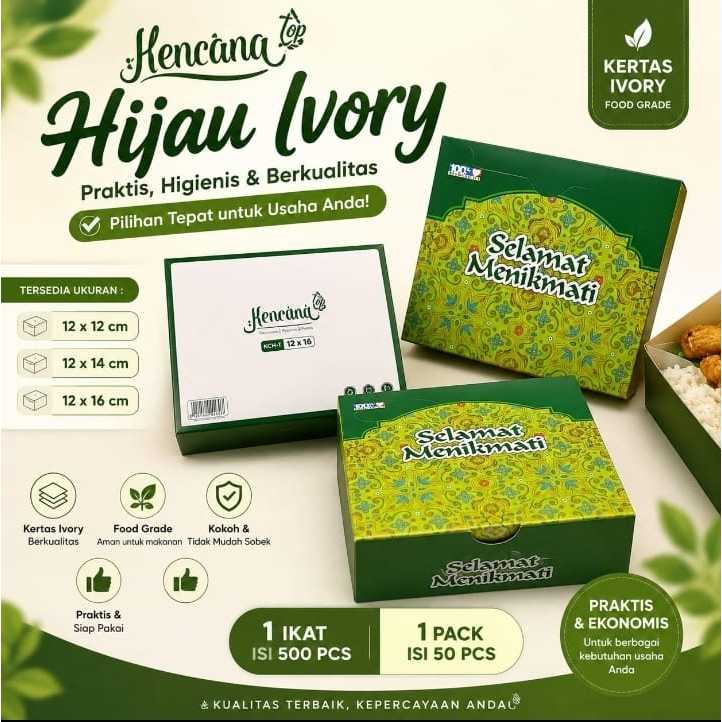 Dus Kotak Makan Hijau Ivory Kertas Food Grade Ukuran 12x12 12x14 12x16 / Dus Box Snack Kue Roti