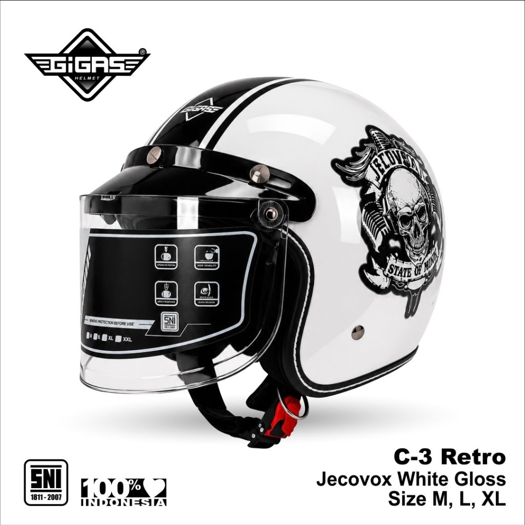 HELM MOTOR RETRO GIGAS x JECOVOX - PUTIH