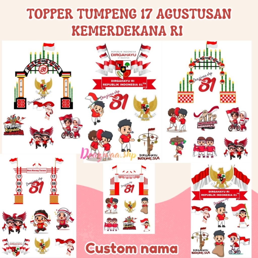 TOPPER KEMERDEKAAN INDONESIA - TOPPER HIASAN TUMPENG TEMA KEMERDEKAAN - TOPPER TUMPENG 17 AGUSTUS - 