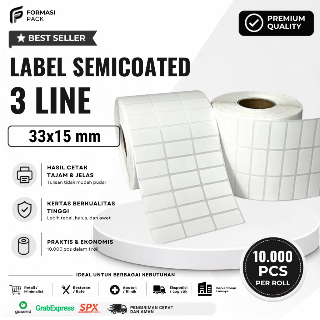LABEL THERMAL 33 X 15 - Label Barcode Direct Thermal 33x15 mm - Stiker Thermal 33x15