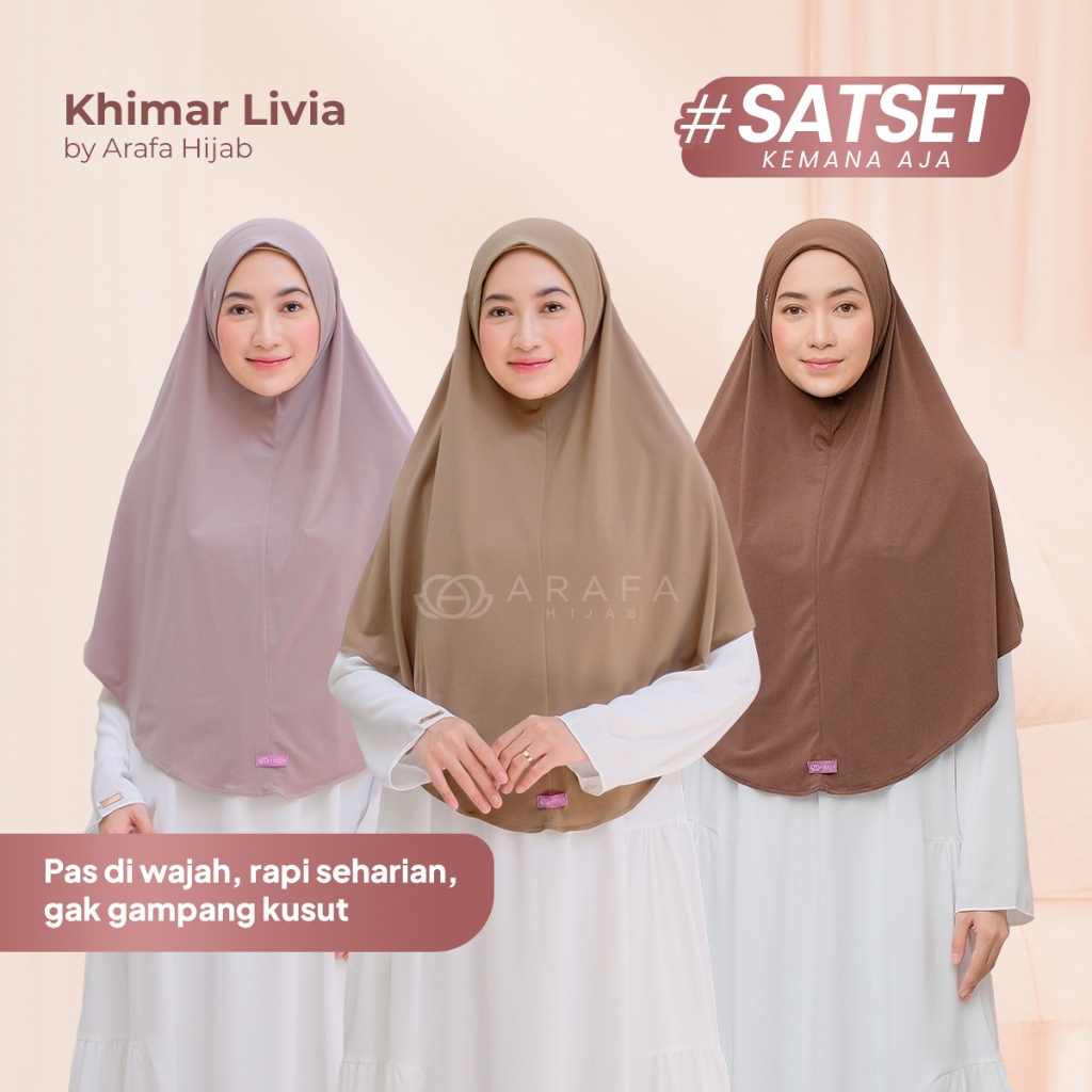 Arafa Hijab - Khimar Livia | Bergo Instan Jersey Premium Kerudung Syari Lebaran Jilbab Non Pet Terba