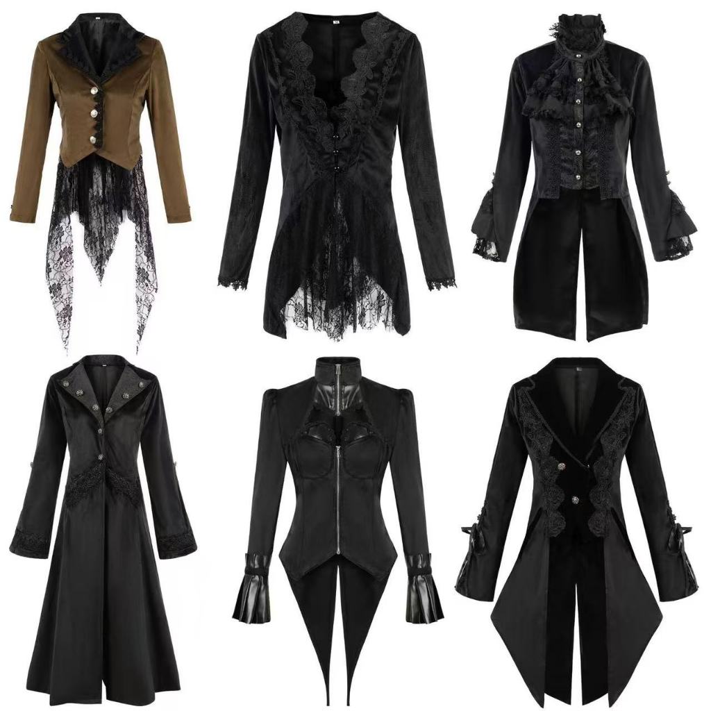 Gothic medium length coat, plus size fashionable slim fit windbreaker, dark style stand up collar, p