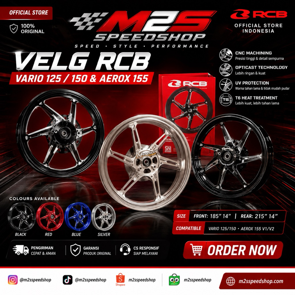 Velg Racing RCB 6 Palang CNC Ring 17 Motor Matic & Bebek - Premium 2. Velg RCB Ring 17 Racing CNC Al