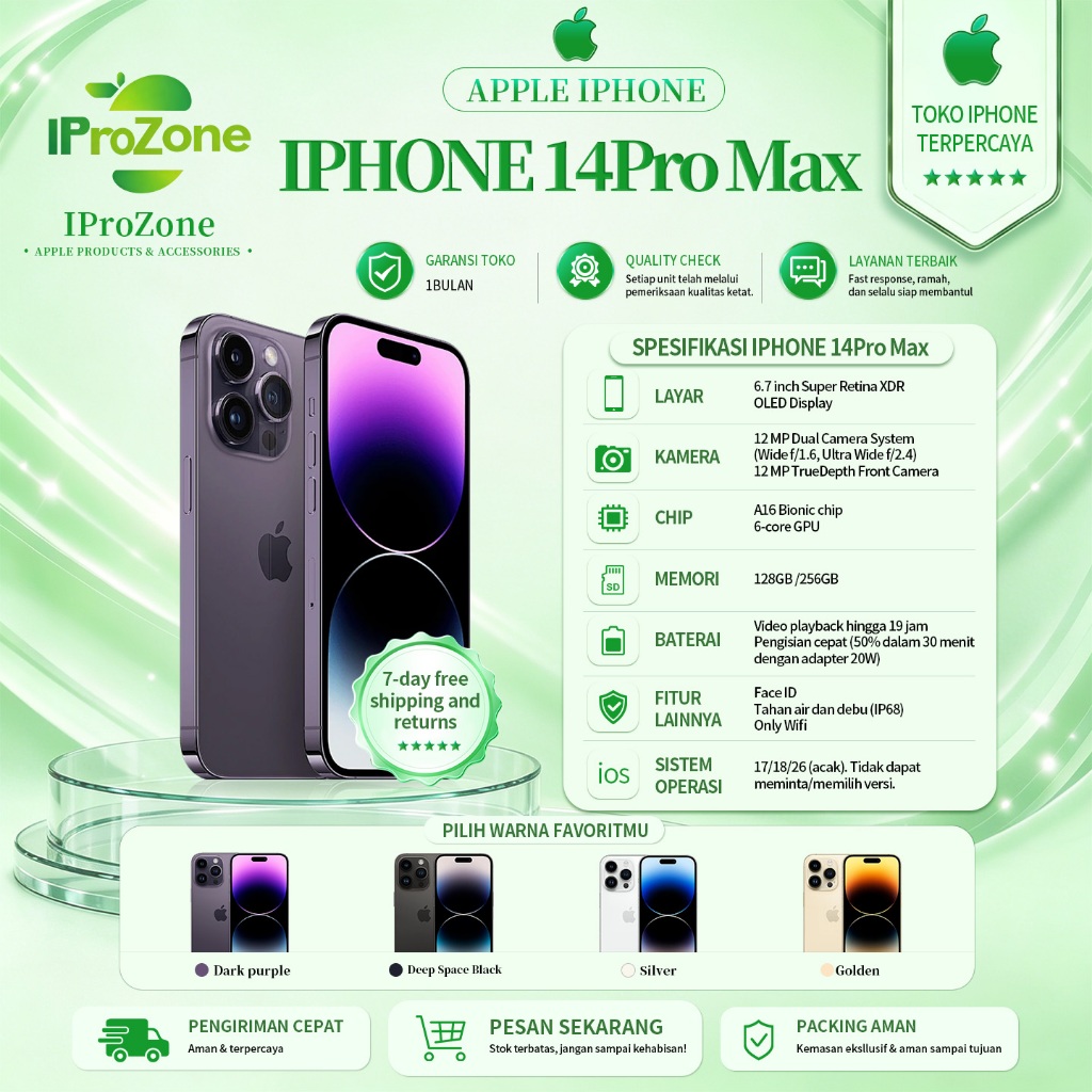 IPhone 14 Pro Max WIFI ONLY Original HP 128GB 256GB Bekas Second Original Mulus Fullset 6.9Inchs IP 