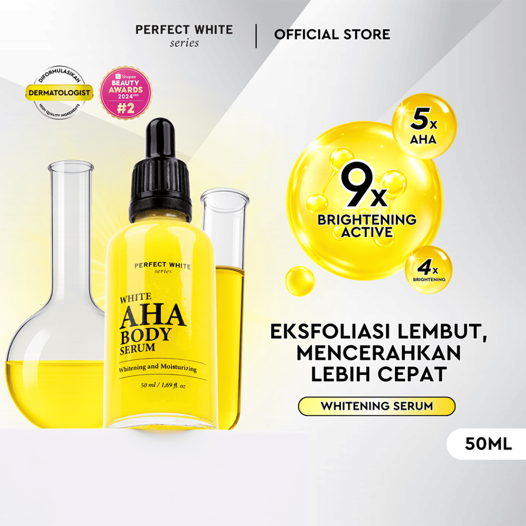 [50ml] PERFECT WHITE AHA Body Serum Whitening & Moisturizing | Brightening Booster Pencerah Badan