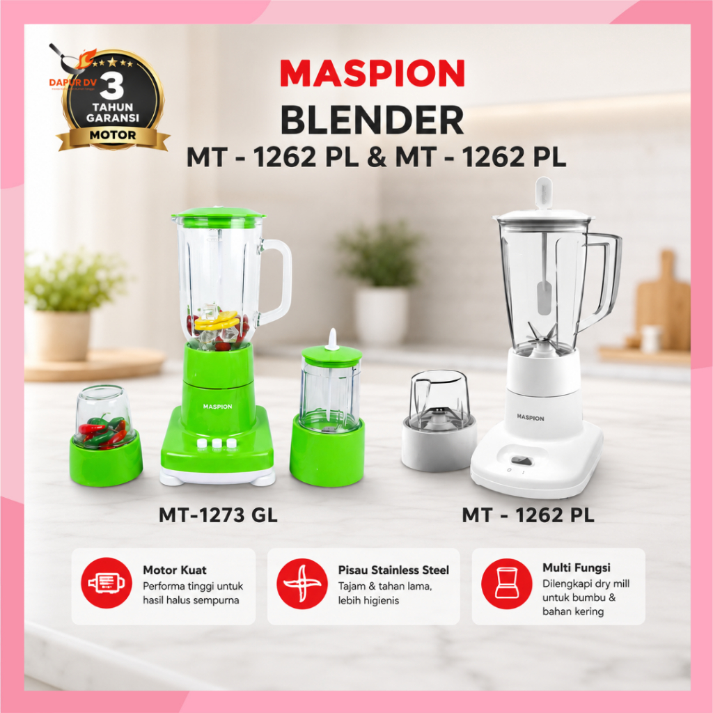 Maspion Blender Series MT-1262 PL MT-1273 GL Blender Elektrik Penghalus Bumbu Buah dan Minuman Peral