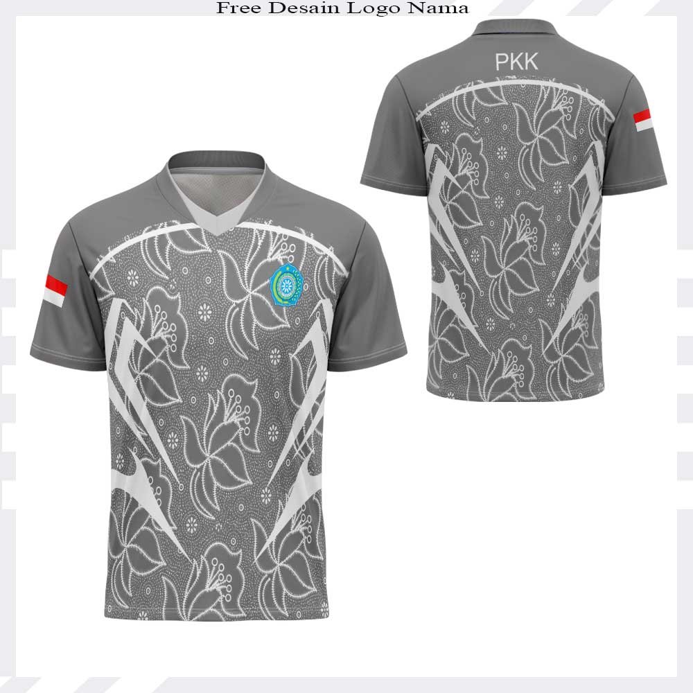 Kaos Batik PKK Posyandu Nasional Abu-Abu Lengan Pendek Leher V-Neck - Jersey Batik PKK Full Printing