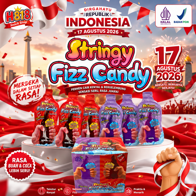 Stringy Fizz Candy - Permen Serat Elastis Sensasi Nikmati Ledakan Rasa Buah Segar & Fizzy Pop, Varia