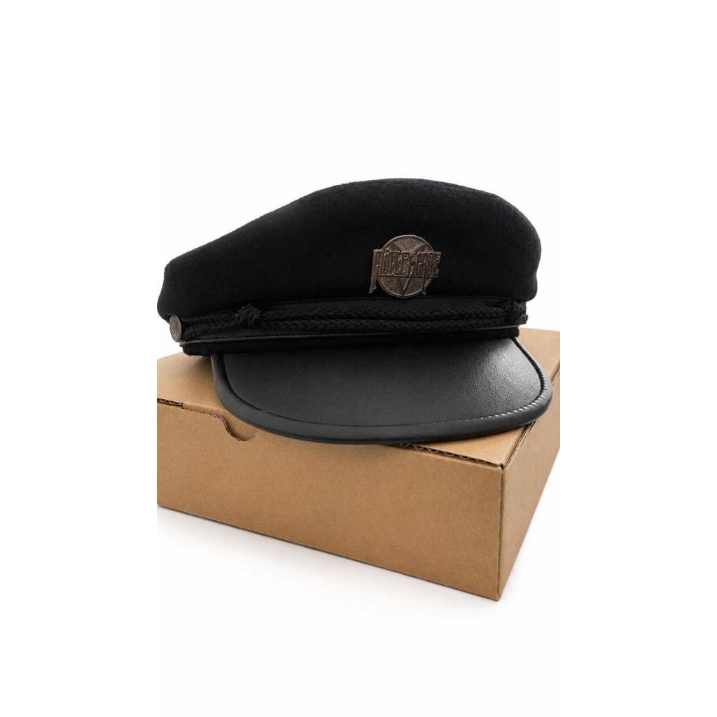 Fiddler Cap/ Topi Kapten/ Topi Sailor/ Topi Pelaut / Beret Wool Leather Black | CNTGARAGECLOTHING