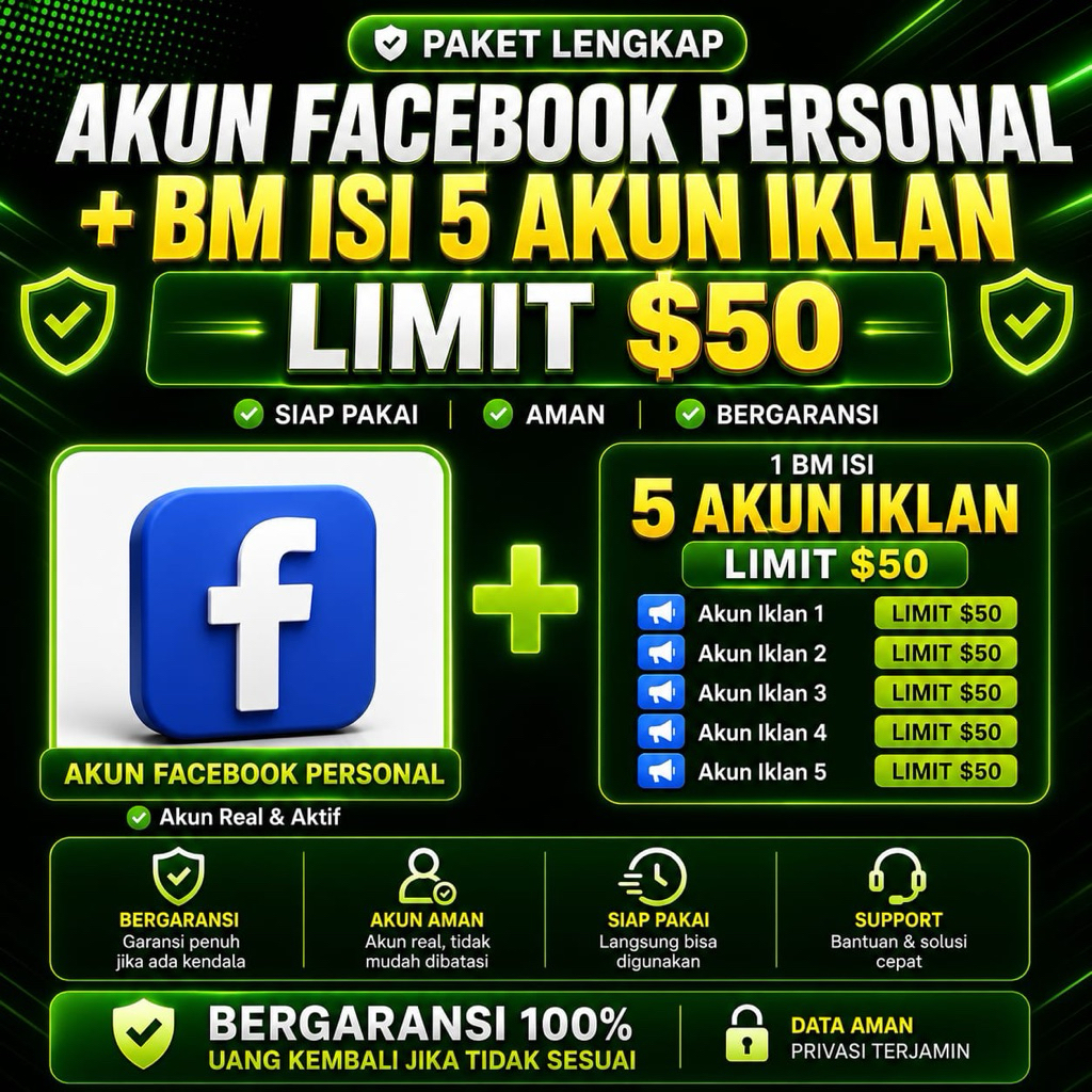 Akun Facebook Personal + BM Isi 5 Akun Iklan Limit $50
