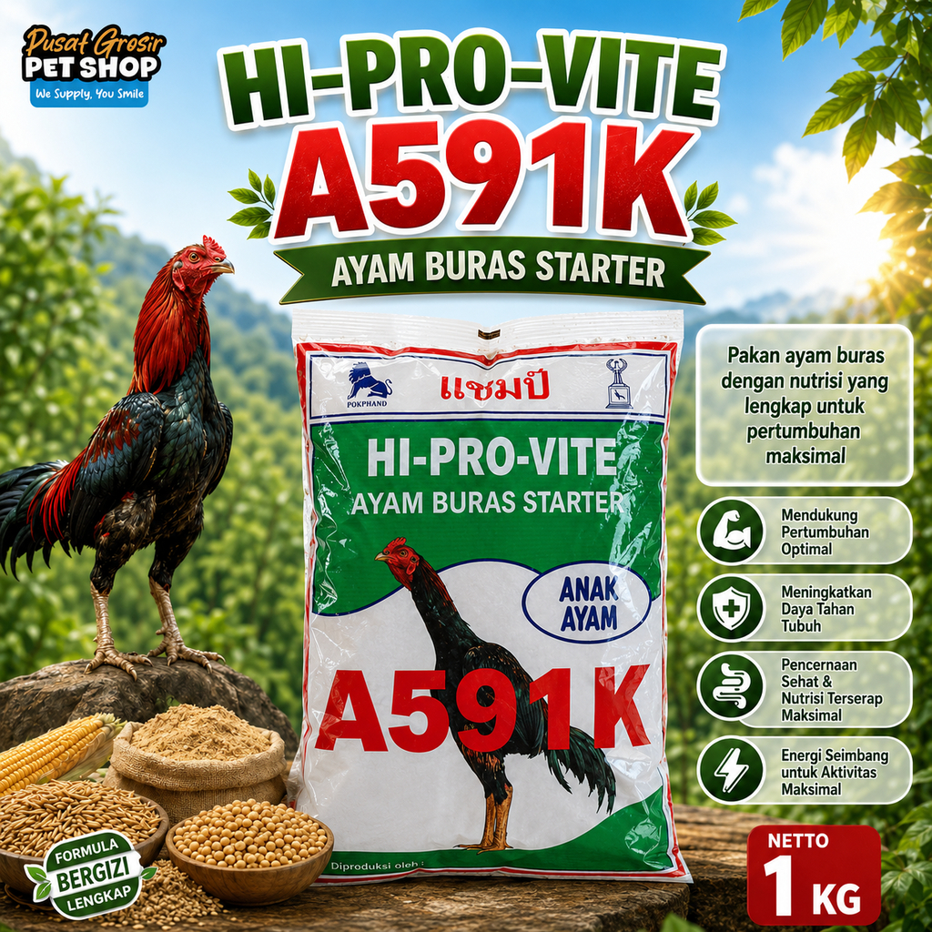 PGP | Pokphand HI-PRO-VITE A591K Pakan Ayam Buras Starter Anak Ayam 1 kg | Pakan Anak Ayam Umur 0-4 