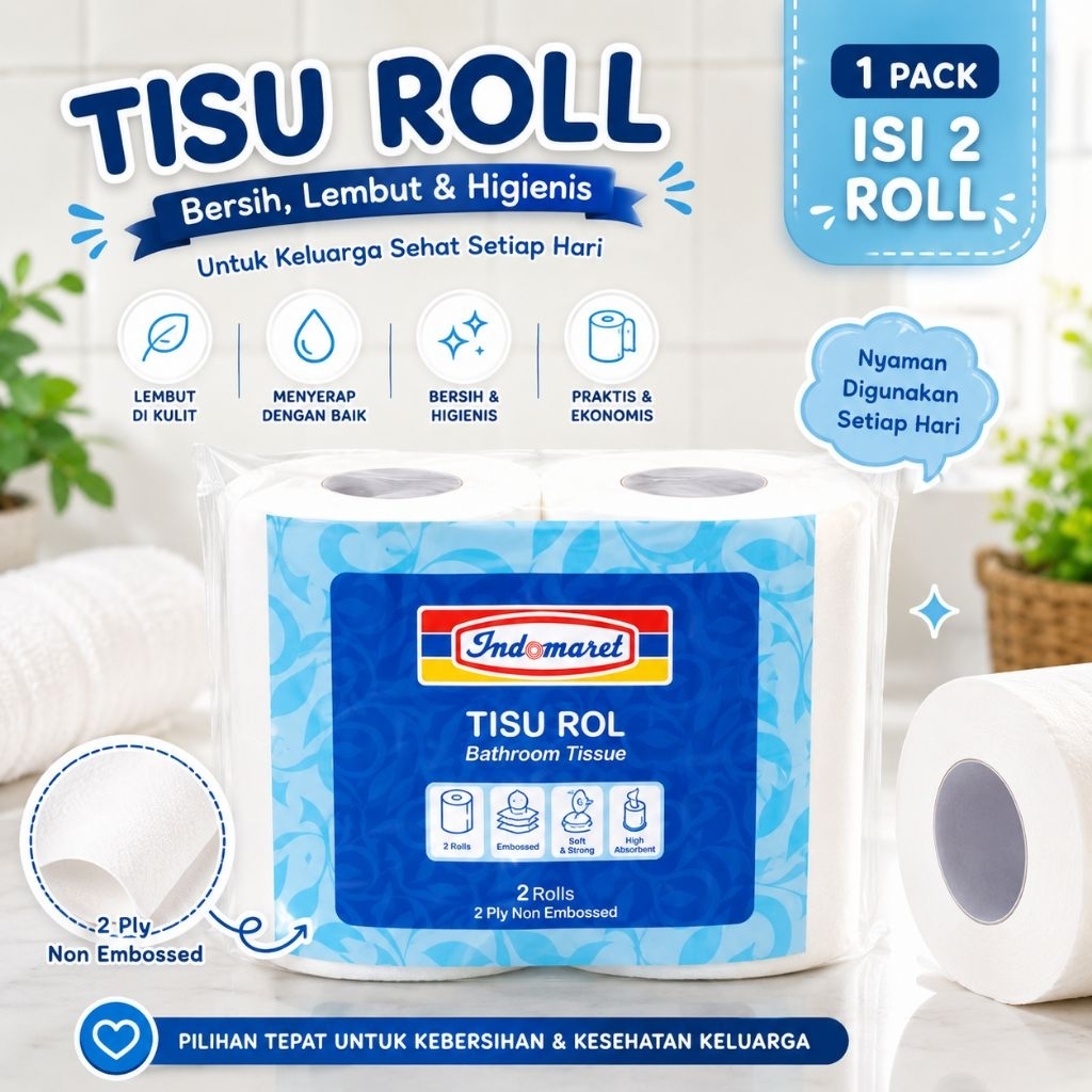 TISU ROLL 2 ROLL//TISU GULUNG//TISU TOILET//TISU ROLL MINI//TISU KERING//TISU 2 PCS
