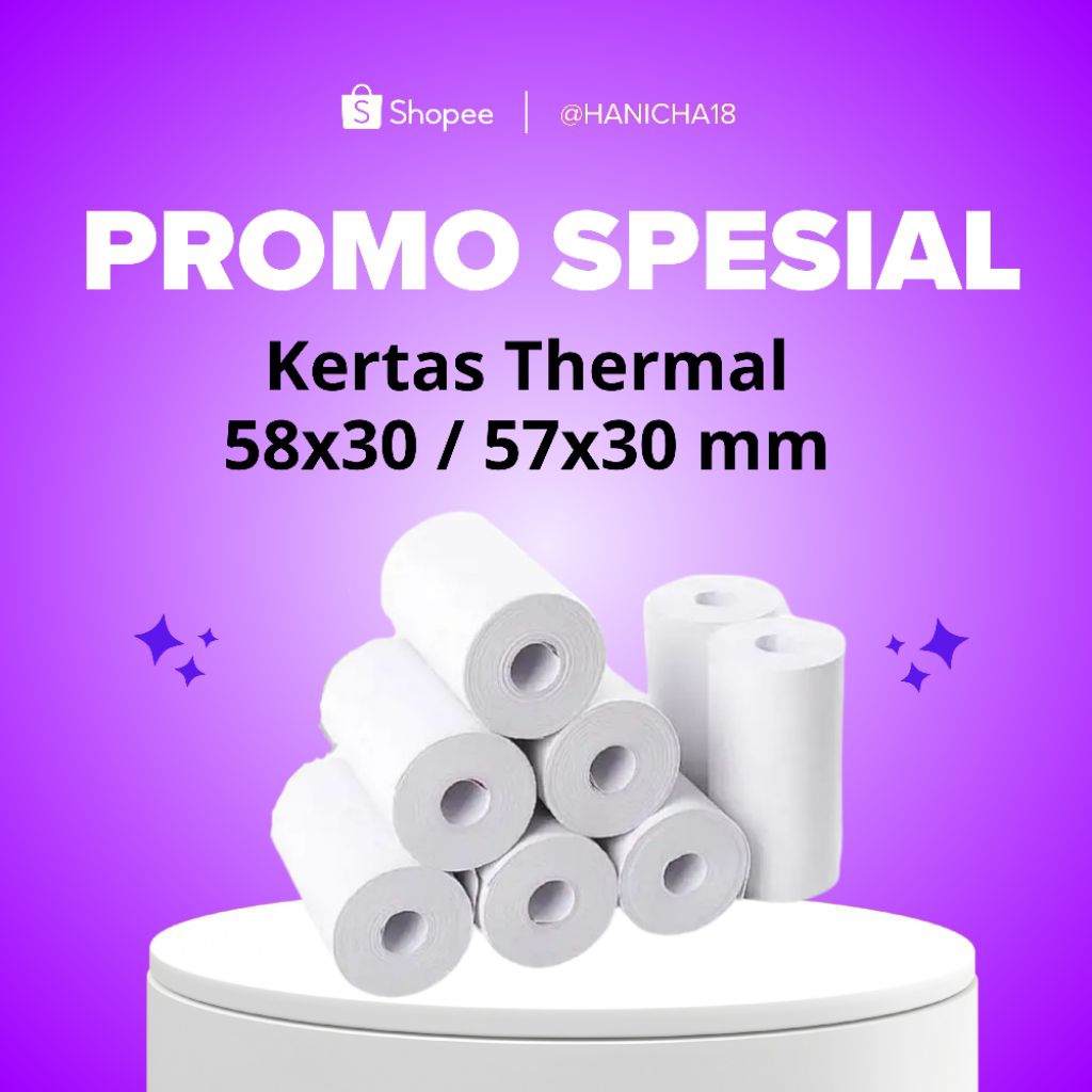 Kertas Struk Thermal 58x30mm Coreless - Polos Tanpa Logo, Cetak Hitam, Cocok untuk Printer Bluetooth